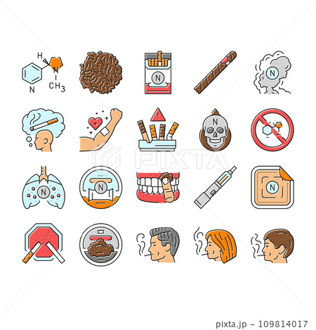 nicotine cigarette tobacco smoke icons set vector nicotine cigarette tobacco smoke icons set vector 109814017