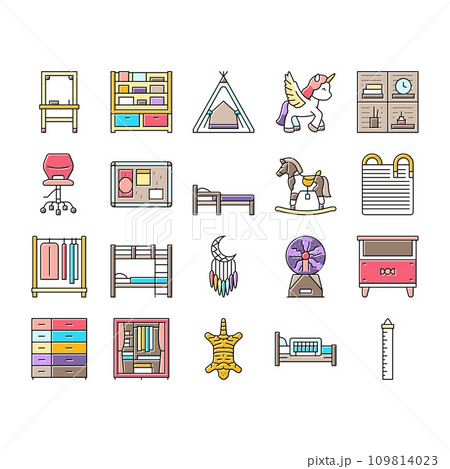 kid bedroom room interior icons set vector kid bedroom room interior icons set vector 109814023