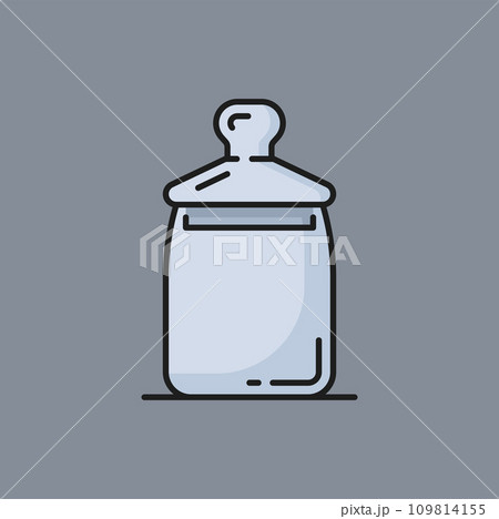 Glassware pack for liquid products, fastfood delivery package color line icon. Vector bottle for drinks with lid, food container for milk, honey or juice Glassware pack for liquid products, fastfood delivery package color line icon. Vector bottle for drinks with lid, food container for milk, honey or juice 109814155