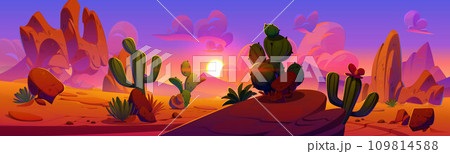 Arizona landscape with rocks and cactus on sunset 109814588