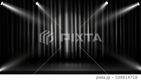 Theater stage with floor, curtain and spotlights. 109814728