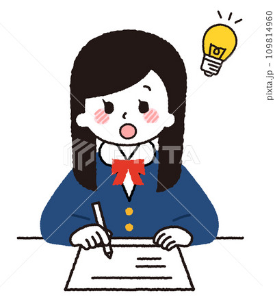 勉強をしている女子学生。ひらめいている表情。 勉強をしている女子学生。ひらめいている表情。 109814960