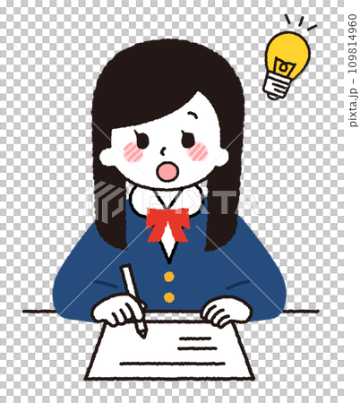 勉強をしている女子学生。ひらめいている表情。 勉強をしている女子学生。ひらめいている表情。 109814960