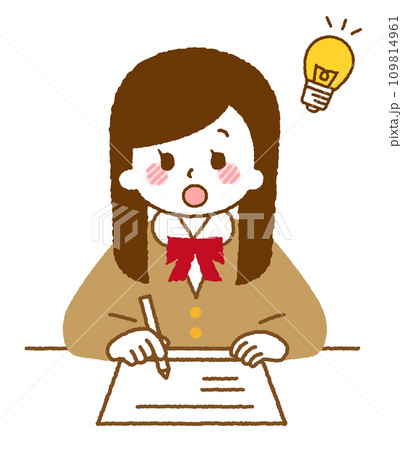 勉強をしている女子学生。ひらめいている表情。 勉強をしている女子学生。ひらめいている表情。 109814961