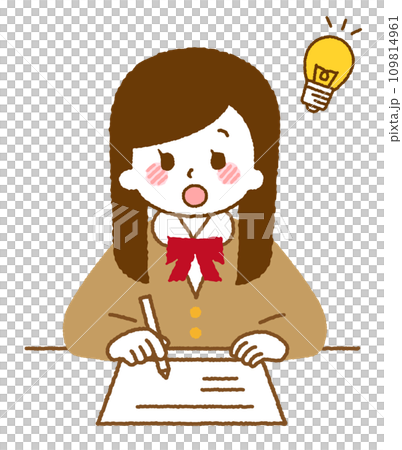 勉強をしている女子学生。ひらめいている表情。 勉強をしている女子学生。ひらめいている表情。 109814961