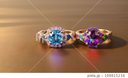 巨大なダイヤモンドの結婚指輪：黄金に光る豪華なお宝：失われた大陸の古代の秘宝【AI生成画像】 109815238