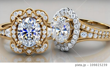 巨大なダイヤモンドの結婚指輪：黄金に光る豪華なお宝：失われた大陸の古代の秘宝【AI生成画像】 109815239