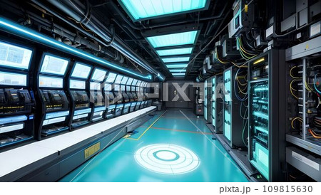 サーバールームに設置された半導体機器やコンピューター：近未来の世界【AI生成画像】 109815630