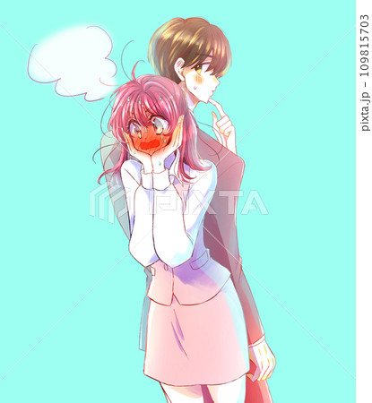 照れる女性と戸惑う男性　会社員 109815703