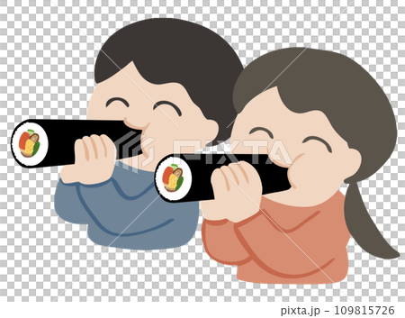 Children eating ehomaki Children eating ehomaki 109815726