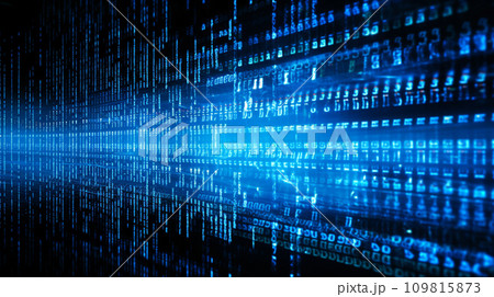 blue digital binary data on computer screen.technology background concept. Genearative AI. 109815873