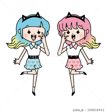 猫耳・双子コーデした女の子 猫耳・双子コーデした女の子 109816452