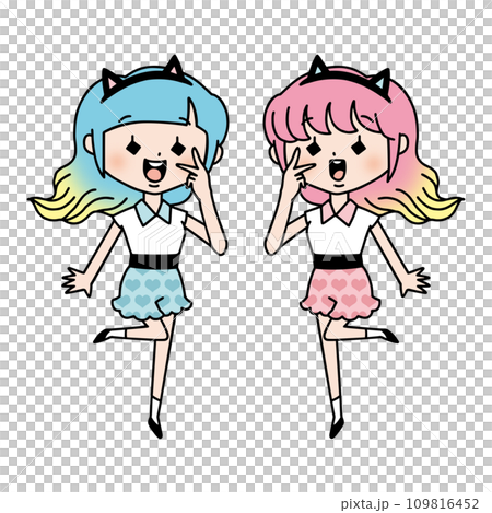 猫耳・双子コーデした女の子 猫耳・双子コーデした女の子 109816452