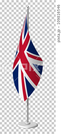 United Kingdom flag on flagpole for registration of solemn event, meeting foreign guests. National banner of United Kingdom. PNG image on transparent back 109816546