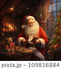 子どもたちへのプレゼントを考えるおじいさんサンタクロース　AI生成画像 109816884
