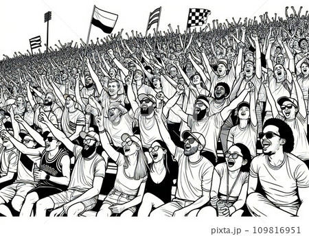 声援を送る観客-モノクロ-Generative AI 声援を送る観客-モノクロ-Generative AI 109816951