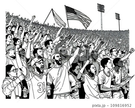 声援を送る観客-モノクロ-Generative AI 声援を送る観客-モノクロ-Generative AI 109816952