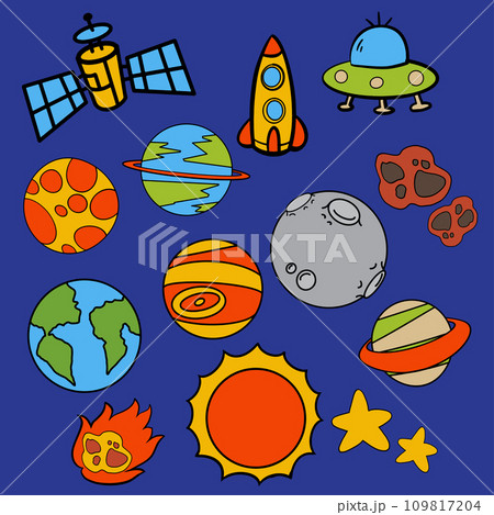 The solar system and space drawing vector image. 109817204