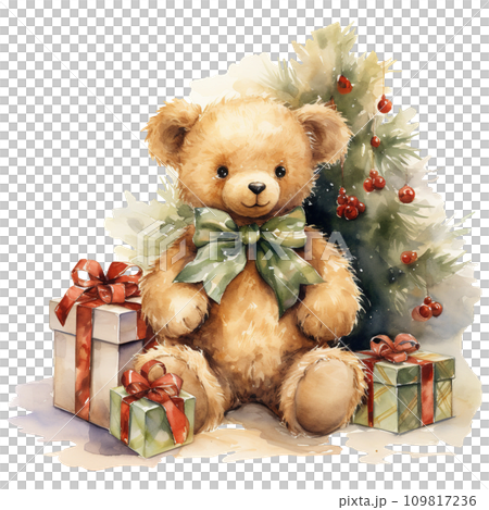 teddy bear with a bow and a gift box. AI generated teddy bear with a bow and a gift box. AI generated 109817236