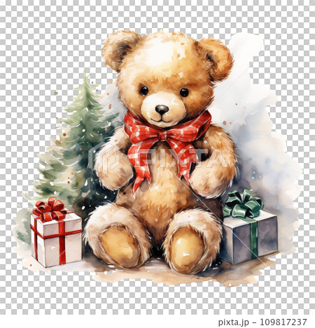 teddy bear with a bow and a gift box. AI generated 109817237