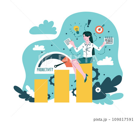 Productivity design concept, businesswoman, cartoon vector on white 109817591