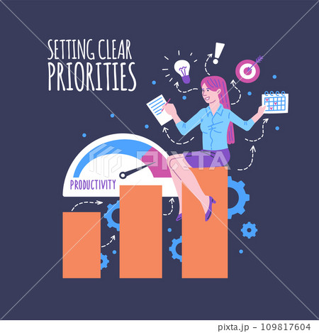 Productivity design concept, businesswoman, cartoon vector illustration Productivity design concept, businesswoman, cartoon vector illustration 109817604