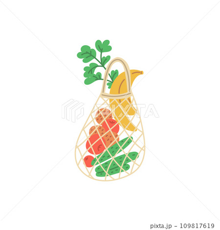 Eco net bag with fruits, vegetables and greens. 109817619