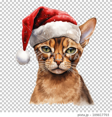 Abyssinian Cat Wearing a Santa Hat. AI generated image Abyssinian Cat Wearing a Santa Hat. AI generated image 109817703