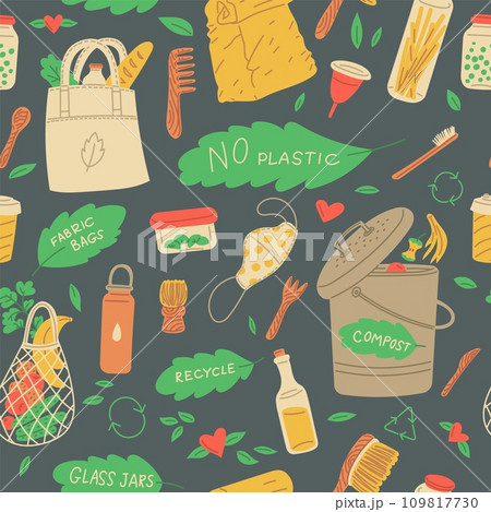 Seamless pattern about zero waste lifestyle flat style, vector illustration Seamless pattern about zero waste lifestyle flat style, vector illustration 109817730