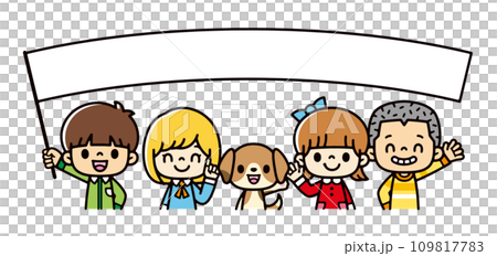 旗のフレームを持つ子供たちのベクターイラスト 109817783