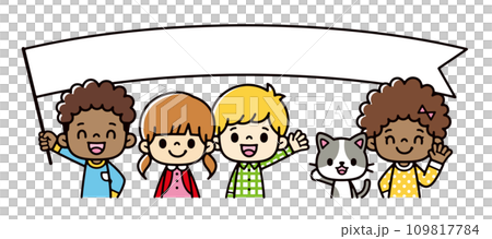 Illustration of kids around the world smiling and holding big flags 109817784