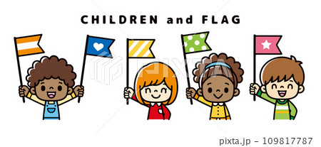 旗を持って応援するさまざまな国の子供たちのイラスト 109817787