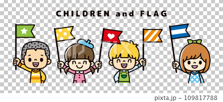 Vector illustration of children from around the world smiling and waving flags 109817788