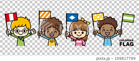 旗を振って応援する世界中の子供たちのイラスト 109817789