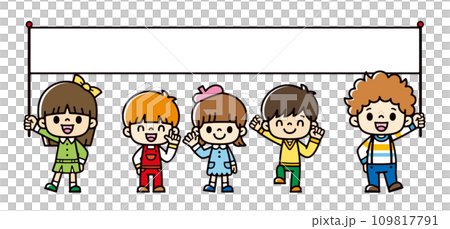 Vector illustration of kids smiling and holding banners 109817791