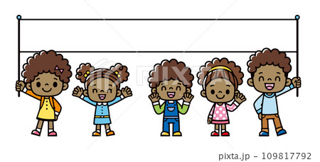大きな旗を持つアフリカの子供たちのイラスト 大きな旗を持つアフリカの子供たちのイラスト 109817792