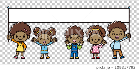 大きな旗を持つアフリカの子供たちのイラスト 大きな旗を持つアフリカの子供たちのイラスト 109817792