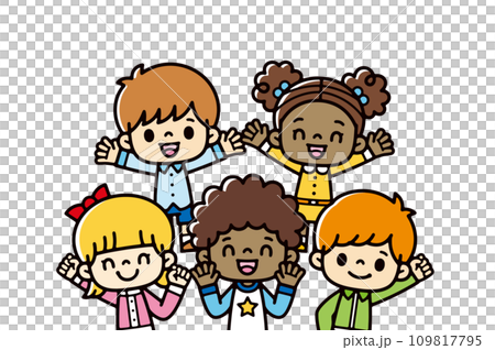 Illustration of multinational children greeting each other with smiles Illustration of multinational children greeting each other with smiles 109817795