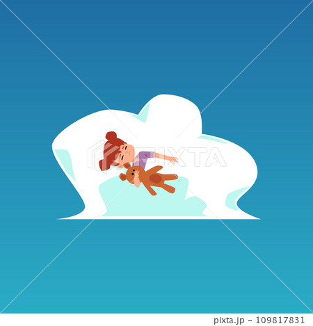 Vector illustration of a little girl sleeping in her bed. Vector illustration of a little girl sleeping in her bed. 109817831