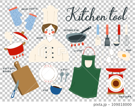 北欧風のキッチンツールの手描きイラスト 109818000