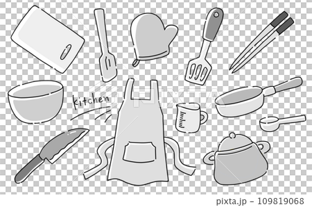 ゆるめシンプル料理セット　モノクロ 109819068