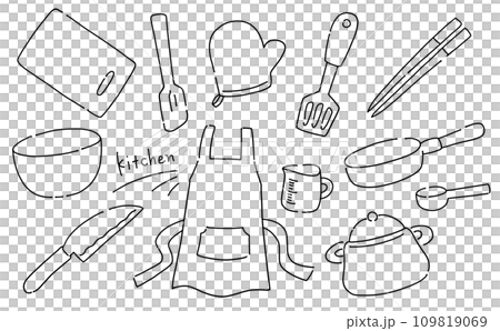 ゆるめシンプル料理セット　線画 109819069