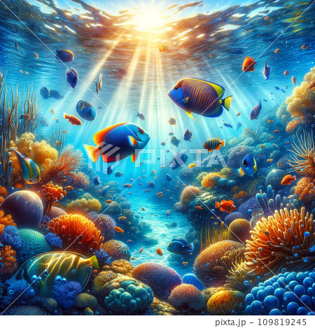 綺麗な海で泳いでいる熱帯魚のイラスト素材 [109819245] - PIXTA