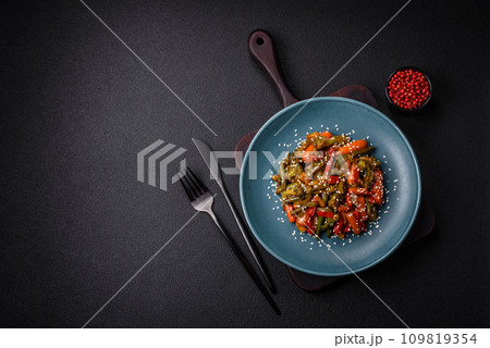 Mix of vegetables corn, carrots, peppers, broccoli, onions in teriyaki sauce Mix of vegetables corn, carrots, peppers, broccoli, onions in teriyaki sauce 109819354