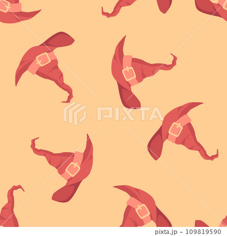 Halloween seamless pattern texture with witch hats, flat vector illustration. 109819590