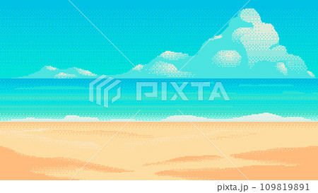 Beach pixel art background. 2d backdrop for 8-bit retro video game or mobile application. Seamless when docking horizontally. Beach pixel art background. 2d backdrop for 8-bit retro video game or mobile application. Seamless when docking horizontally. 109819891