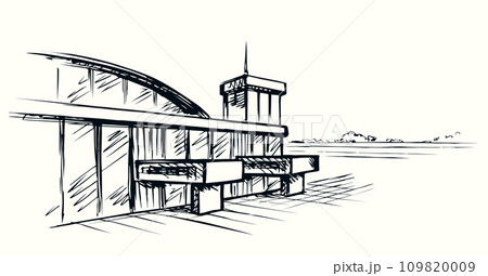 Vector drawing. Airport and aircraft 109820009