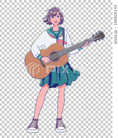 High school girl singing while playing the guitar 109820143