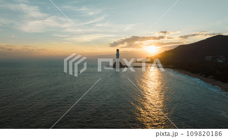 Goddess of mercy statue at seaside in nanshan temple, hainan island ,nanshan temple is a famous tourist destination in sanya,hainan province,china. 109820186