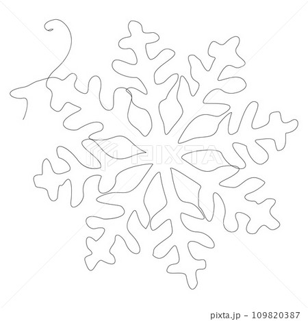 Continuous one line drawing snowflake. Abstract crystal snow by one line. Simple modern symbol for Winter holidays, merry Christmas and happy new year decoration. Fashionable trend vector Continuous one line drawing snowflake. Abstract crystal snow by one line. Simple modern symbol for Winter holidays, merry Christmas and happy new year decoration. Fashionable trend vector 109820387